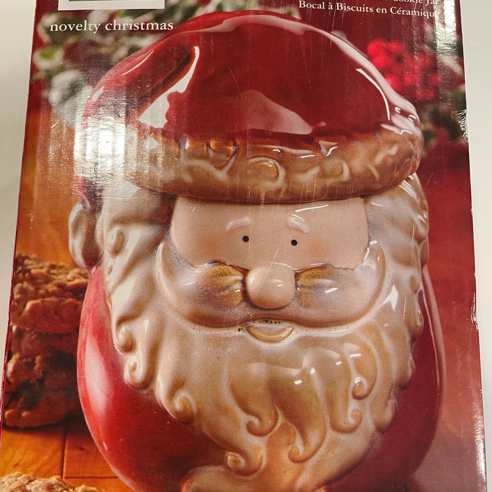 Santa Claus Figural Canister Cookie Jar Christmas Holiday Gibson 2 -piece
